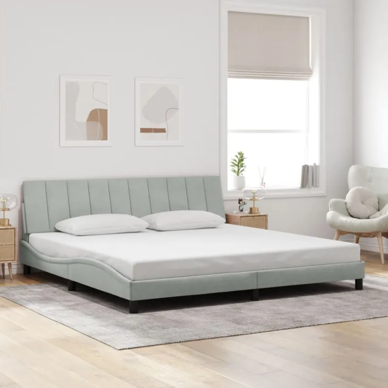 Lovos rėmas su LED be čiužinio, Hanko, šviesiai pilkos spalvos, 200x200cm, aksomas