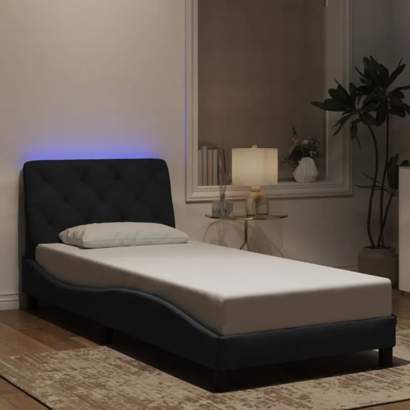 Lovos rėmas su LED be čiužinio, juodos spalvos, 80x200cm, aksomas