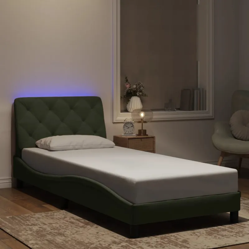 Lovos rėmas su LED be čiužinio, šviesiai pilkas, 90x200cm, aksomas