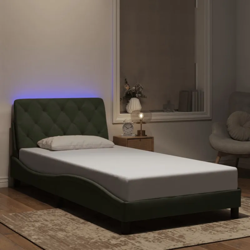 Lovos rėmas su LED be čiužinio, šviesiai pilkas, 100x200cm, aksomas