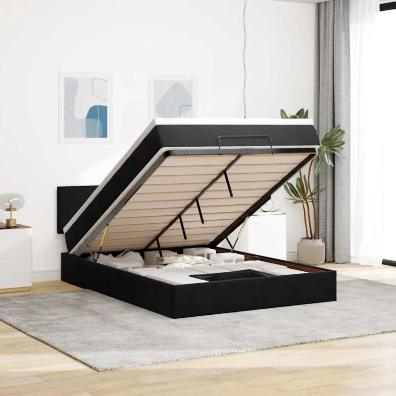 Osmanų lova su čiužiniu ir LED Juodas 140x190cm Velvet