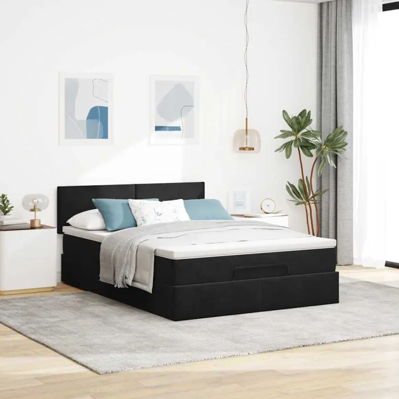 Osmanų lova su čiužiniu ir LED Juodas 140x190cm Velvet