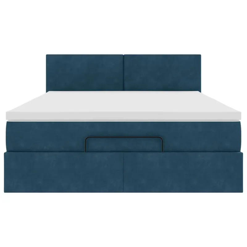 Osmanų lova su čiužiniu ir LED Tamsiai mėlyna 140x190cm Velvet