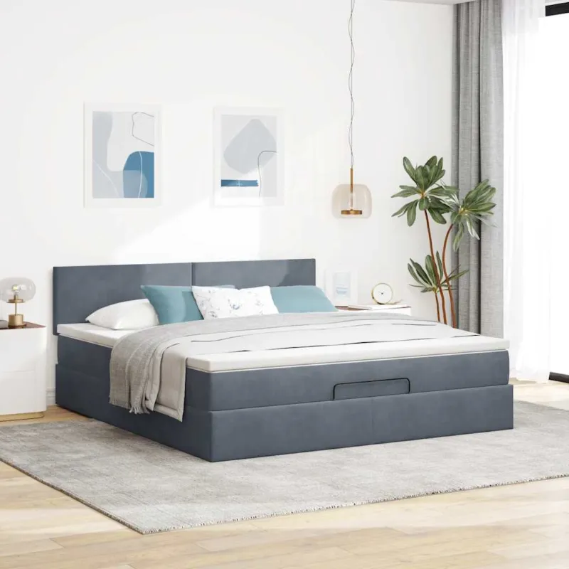 Osmanų lova su čiužiniu ir LED Tamsiai pilka 180x200cm Velvet