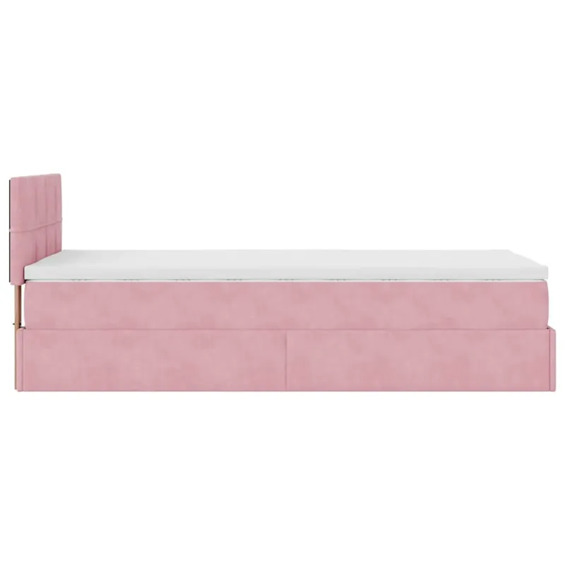 Osmanų lovos rėmas su čiužiniu, rožinis, 90x200cm, aksomas
