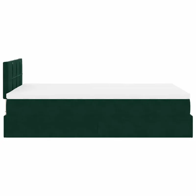 Osmanų lova su čiužiniu ir LED tamsiai žalias 120x190cm aksomas