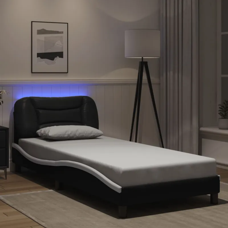 Lovos rėmas su LED be čiužinio, Hvar, juodas ir baltas, 90x190cm