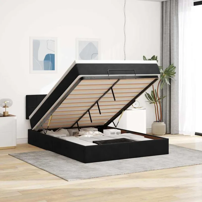 Osmanų lova su čiužiniu ir LED Juodas 140x190cm Velvet