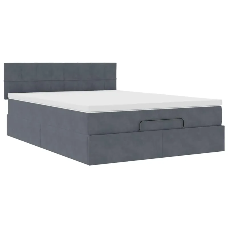 Osmanų lova su čiužiniu ir LED Tamsiai Pilka 140x200cm Velvet