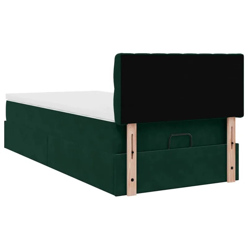 Osmanų lova su čiužiniu ir LED, tamsiai žalias 80x200cm aksomas