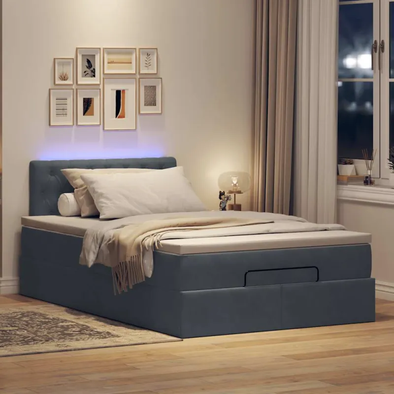 Osmanų lova su čiužiniu ir LED tamsiai pilkas 120x190cm aksomas