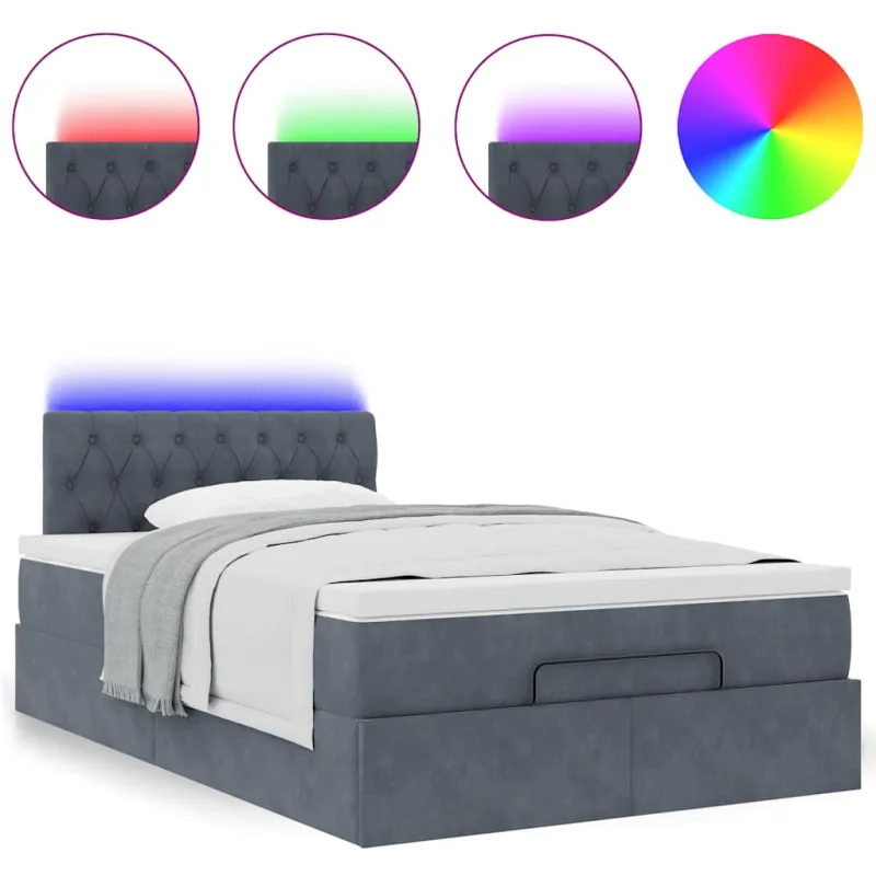 Osmanų lova su čiužiniu ir LED tamsiai pilkas 120x190cm aksomas