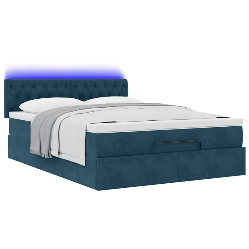 Osmanų lova su čiužiniu ir LED Tamsiai mėlyna 140x190cm Velvet