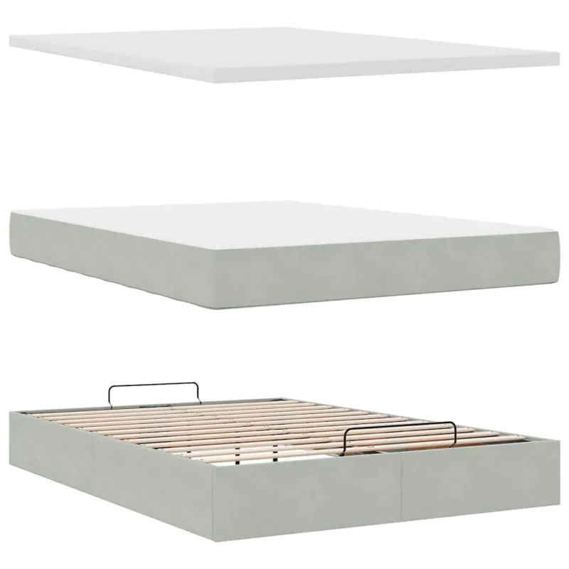 Osmanų lova su čiužiniu ir LED šviesiai pilka 140x200cm Velvet