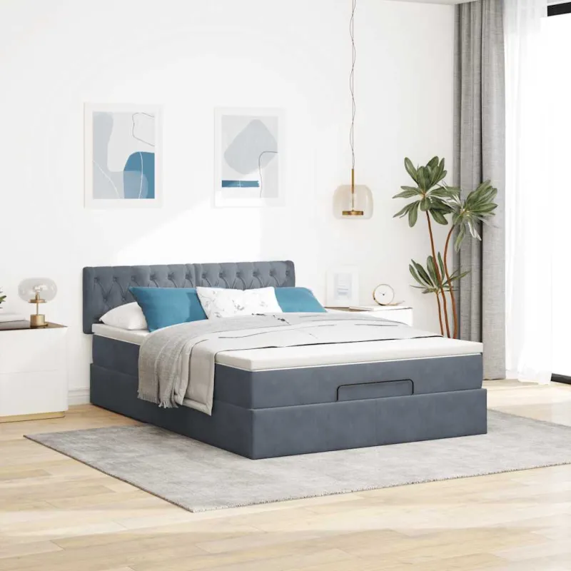 Osmanų lova su čiužiniu ir LED Tamsiai Pilka 140x200cm Velvet