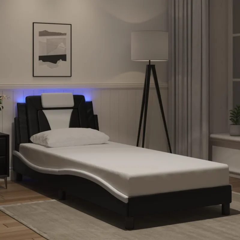Lovos rėmas, Viana, su LED be čiužinio, juodas ir baltas, 90x190cm