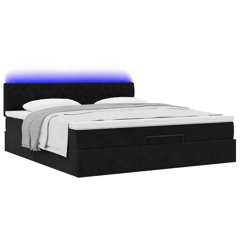 Osmanų lova su čiužiniu ir LED Juodas 160x200cm Velvet