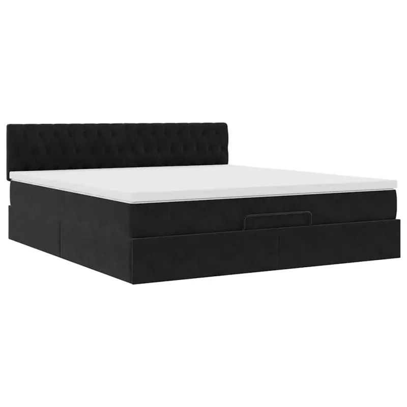 Osmanų lova su čiužiniu ir LED Juodas 160x200cm Velvet