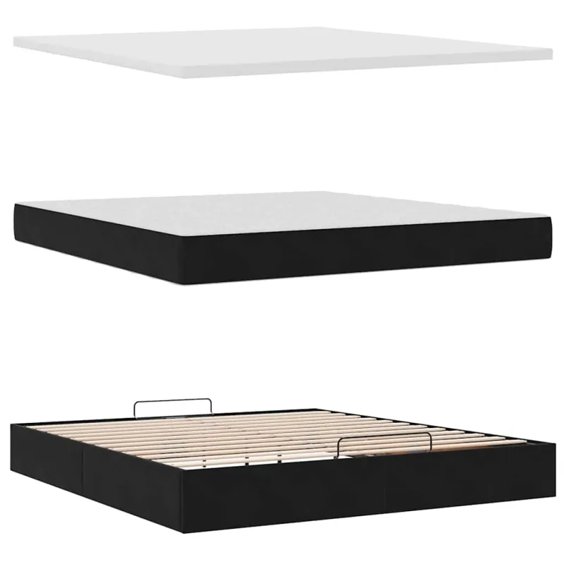 Osmanų lova su čiužiniu ir LED Juodas 160x200cm Velvet