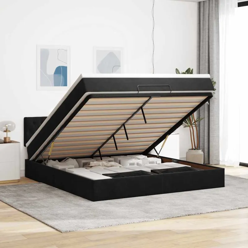 Osmanų lova su čiužiniu ir LED Juodas 180x200cm Velvet