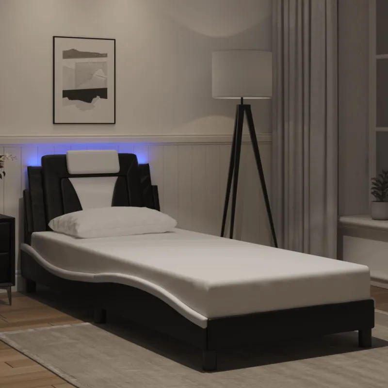 Lovos rėmas, Viana, su LED be čiužinio, juodas ir baltas, 90x200cm