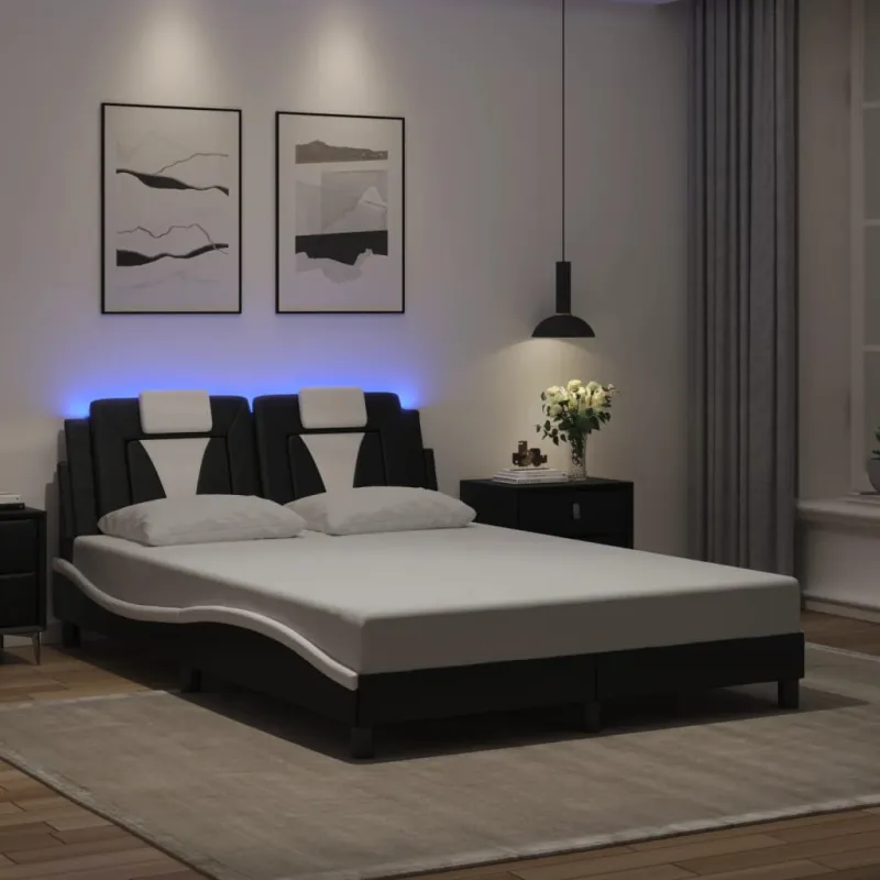 Lovos rėmas, Viana, su LED be čiužinio, juodas ir baltas, 120x200cm