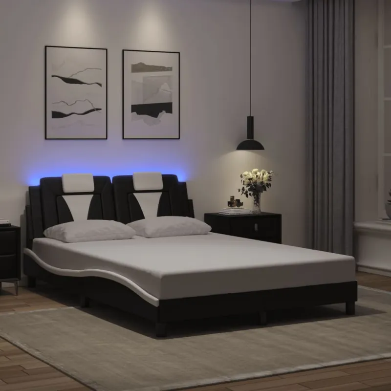 Lovos rėmas, Viana, su LED be čiužinio, juodas ir baltas, 140x190cm
