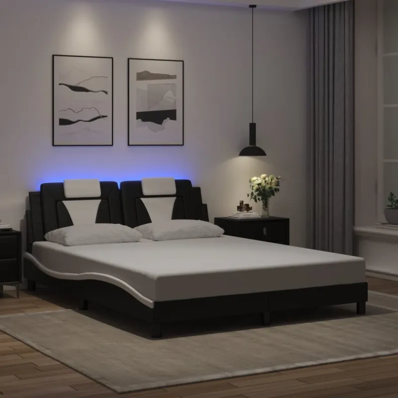 Lovos rėmas, Viana, su LED be čiužinio, juodas ir baltas, 160x200cm