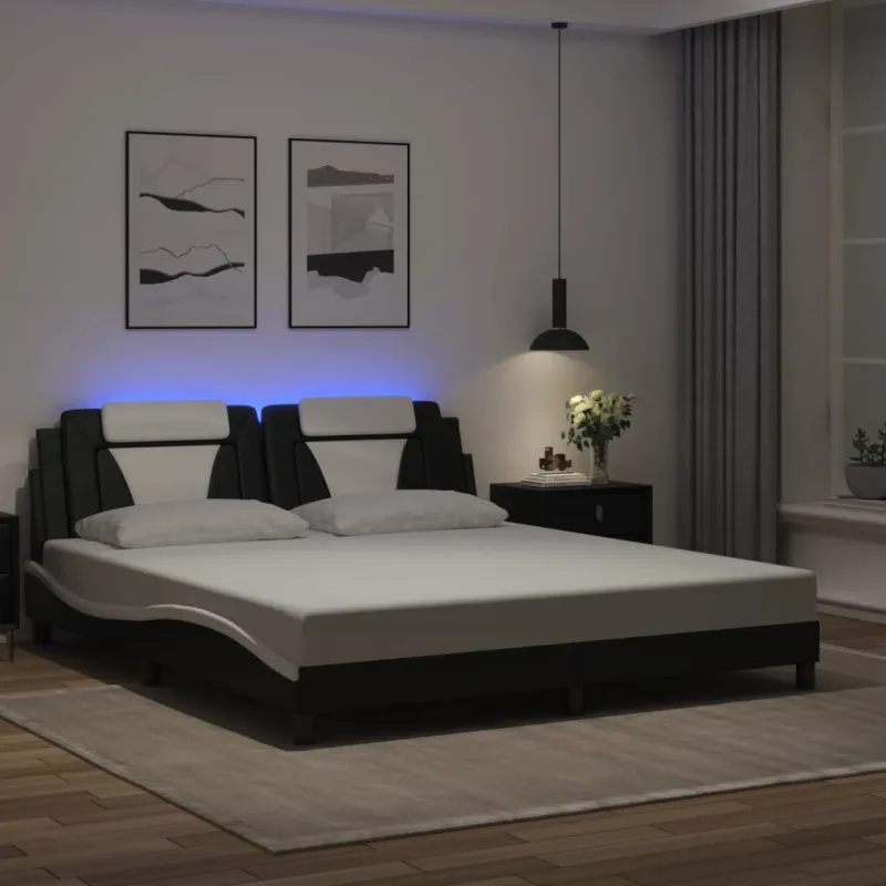 Lovos rėmas, Viana, su LED be čiužinio, juodas ir baltas, 180x200cm