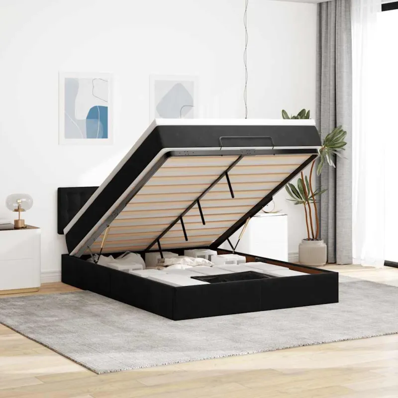 Osmanų lova su čiužiniu ir LED Juodas 140x190cm Velvet