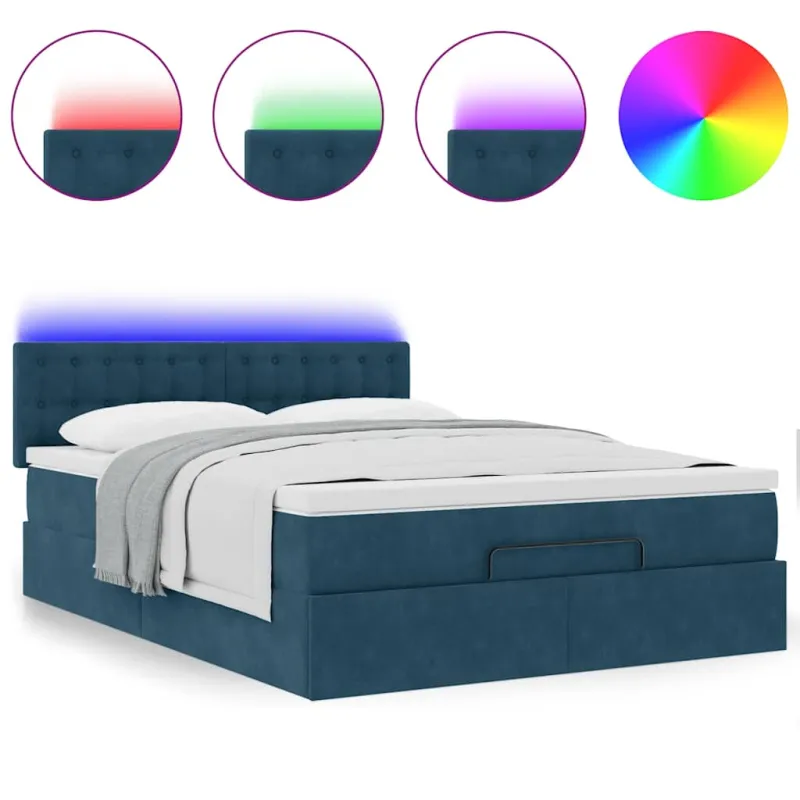 Osmanų lova su čiužiniu ir LED Tamsiai mėlyna 140x190cm Velvet