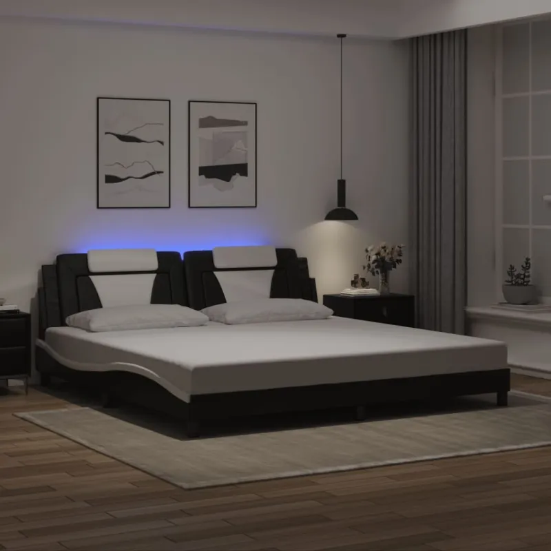 Lovos rėmas, Viana, su LED be čiužinio, juodas ir baltas, 200x200cm