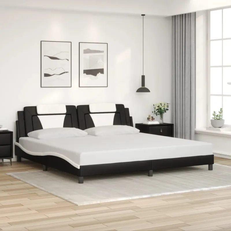 Lovos rėmas, Viana, su LED be čiužinio, juodas ir baltas, 200x200cm