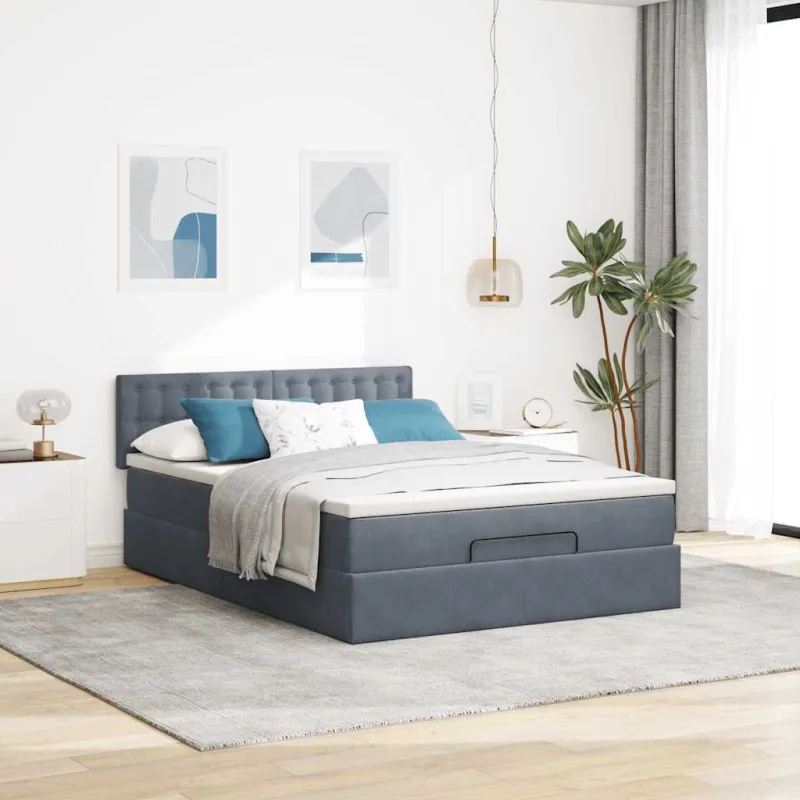 Osmanų lova su čiužiniu ir LED Tamsiai Pilka 140x200cm Velvet
