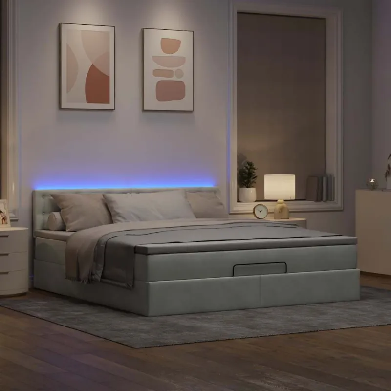 Osmanų lova su čiužiniu ir LED šviesiai pilka 160x200cm Velvet
