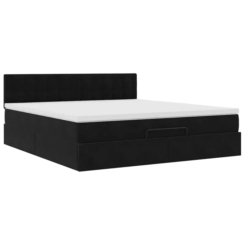 Osmanų lova su čiužiniu ir LED Juodas 160x200cm Velvet