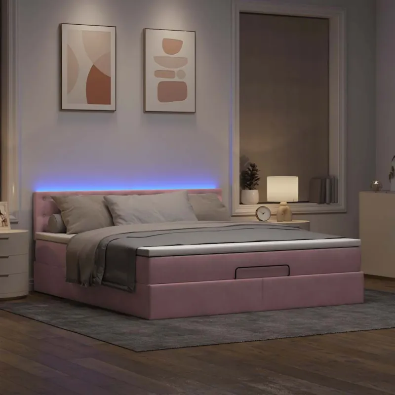 Osmanų lova su čiužiniu ir LED Rožinis 160x200cm Velvet