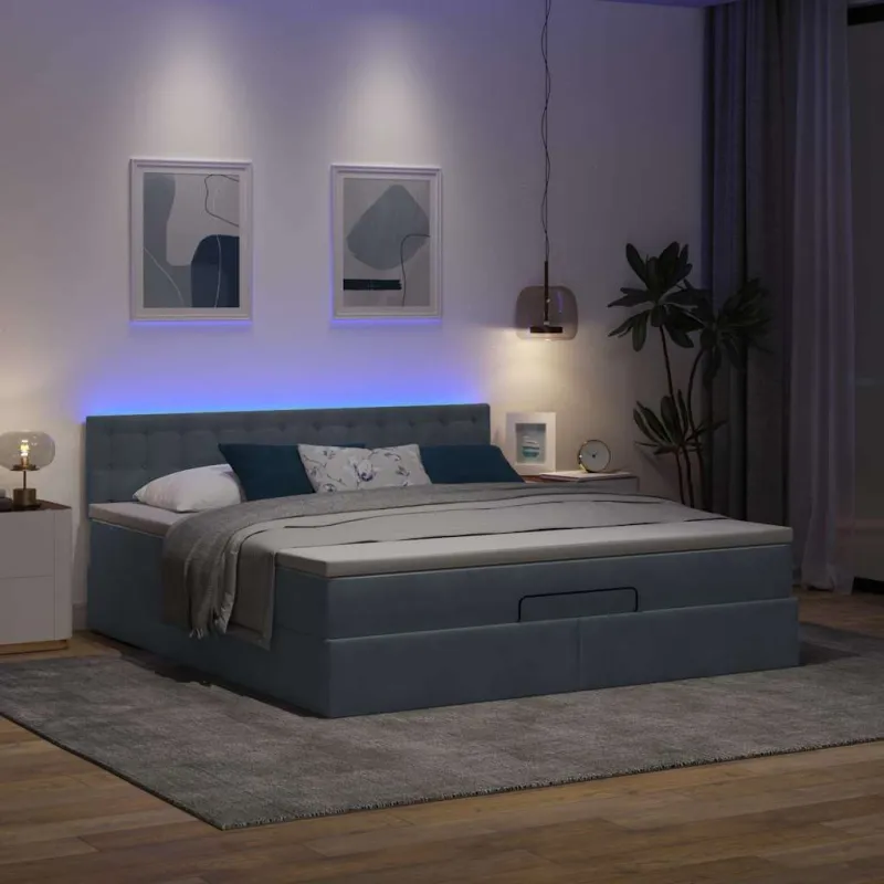Osmanų lova su čiužiniu ir LED Tamsiai pilka 180x200cm Velvet