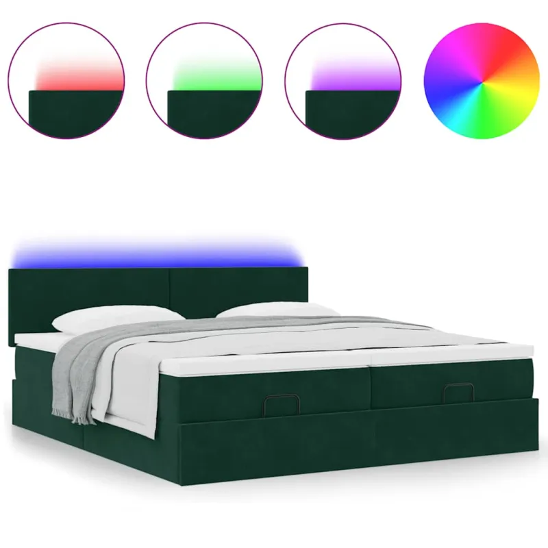 Osmanų lova su čiužiniu ir LED Tamsiai žalia 180x200cm Velvet