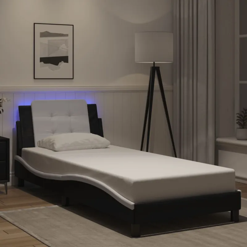 Lovos rėmas su LED be čiužinio, Zadar, juodas ir baltas, 90x200cm