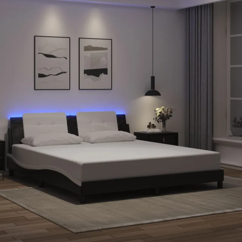 Lovos rėmas su LED be čiužinio, Zadar, juodas ir baltas, 180x200cm