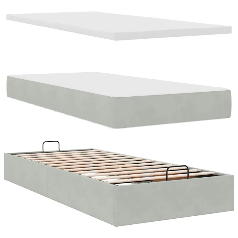 Osmanų lovos rėmas su čiužiniais, pilkas, 200x200cm, aksomas