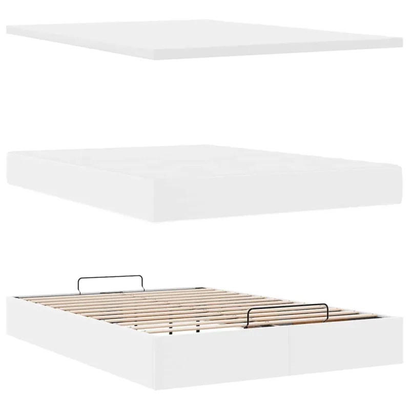 Osmanų lovos rėmas su čiužiniu, balta, 140x200cm, dirbtinė oda