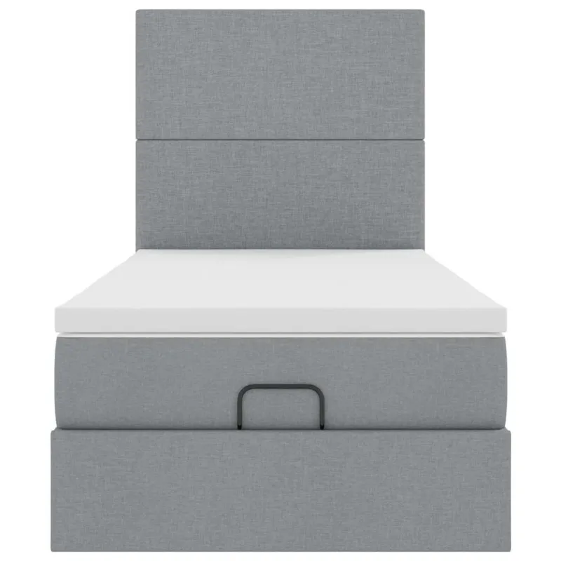Osmanų lovos rėmas su čiužiniu, pilkas, 90x190cm, audinys