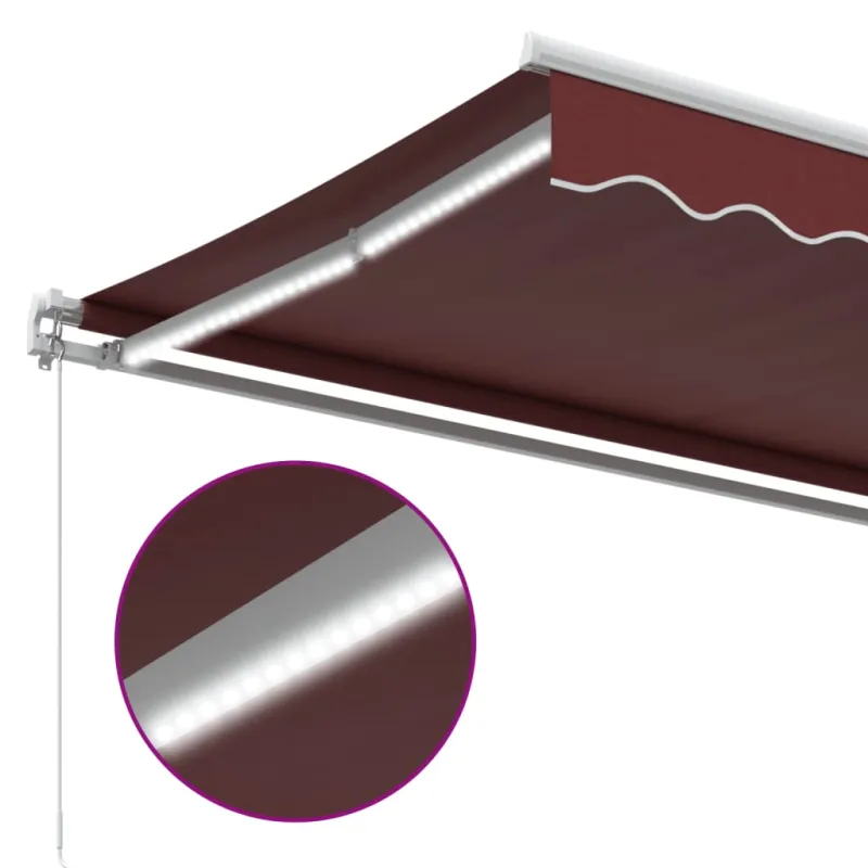 Rankiniu būdu ištraukiama markizė su LED, bordo, 350x250cm