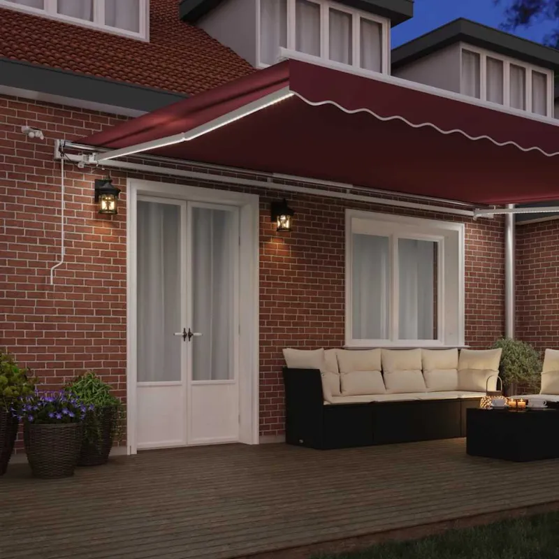 Automatinė ištraukiama markizė su LED, bordo spalvos, 500x300cm