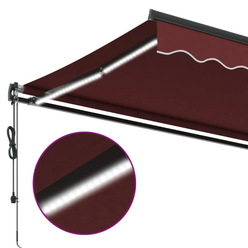 Automatinė ištraukiama markizė su LED, bordo spalvos, 400x350cm