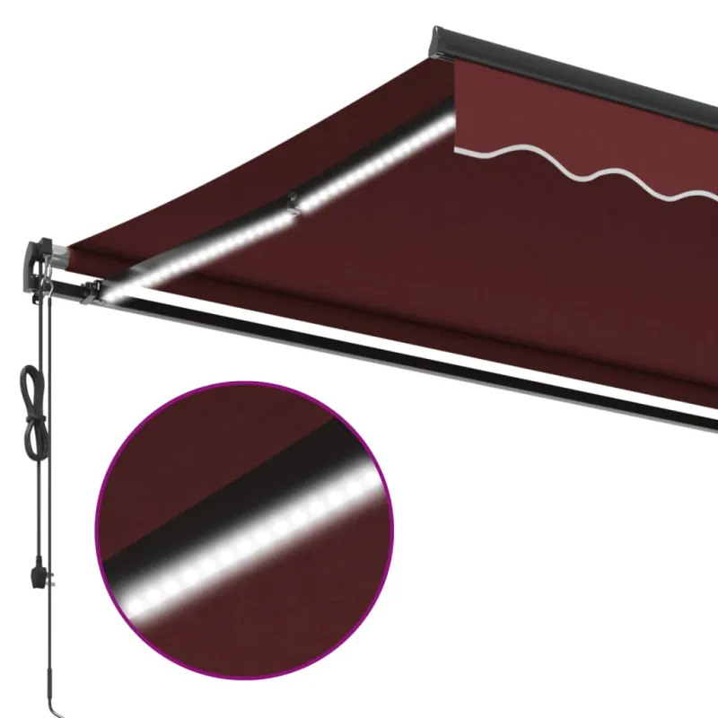 Automatinė ištraukiama markizė su LED, bordo spalvos, 600x350cm