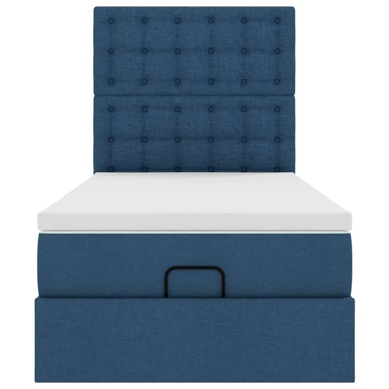 Osmanų lovos rėmas su čiužiniu, mėlynas, 80x200cm, audinys