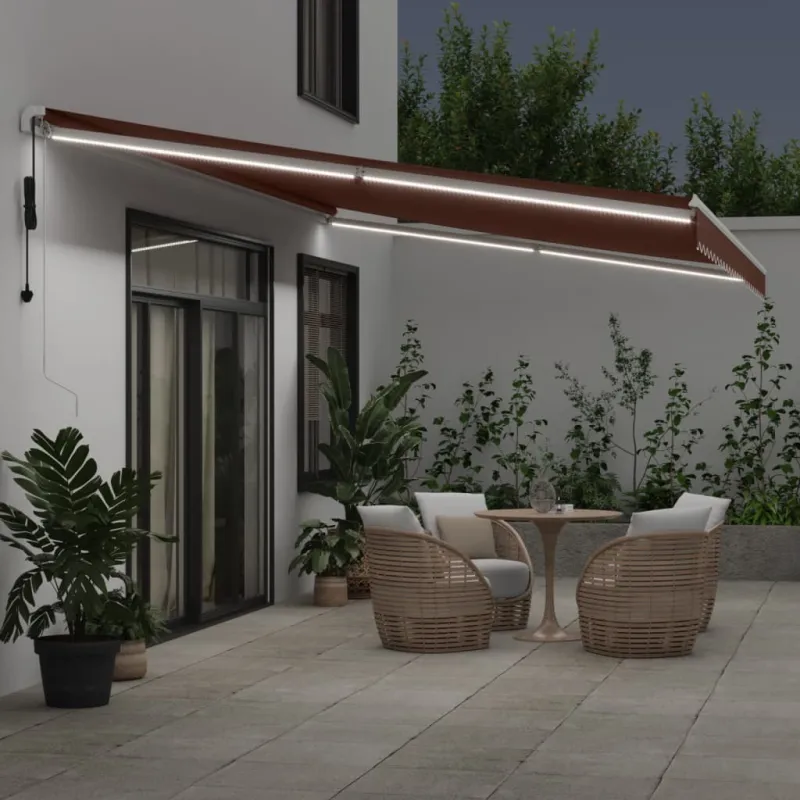 Automatinė ištraukiama markizė su LED, rudos spalvos, 600x350cm